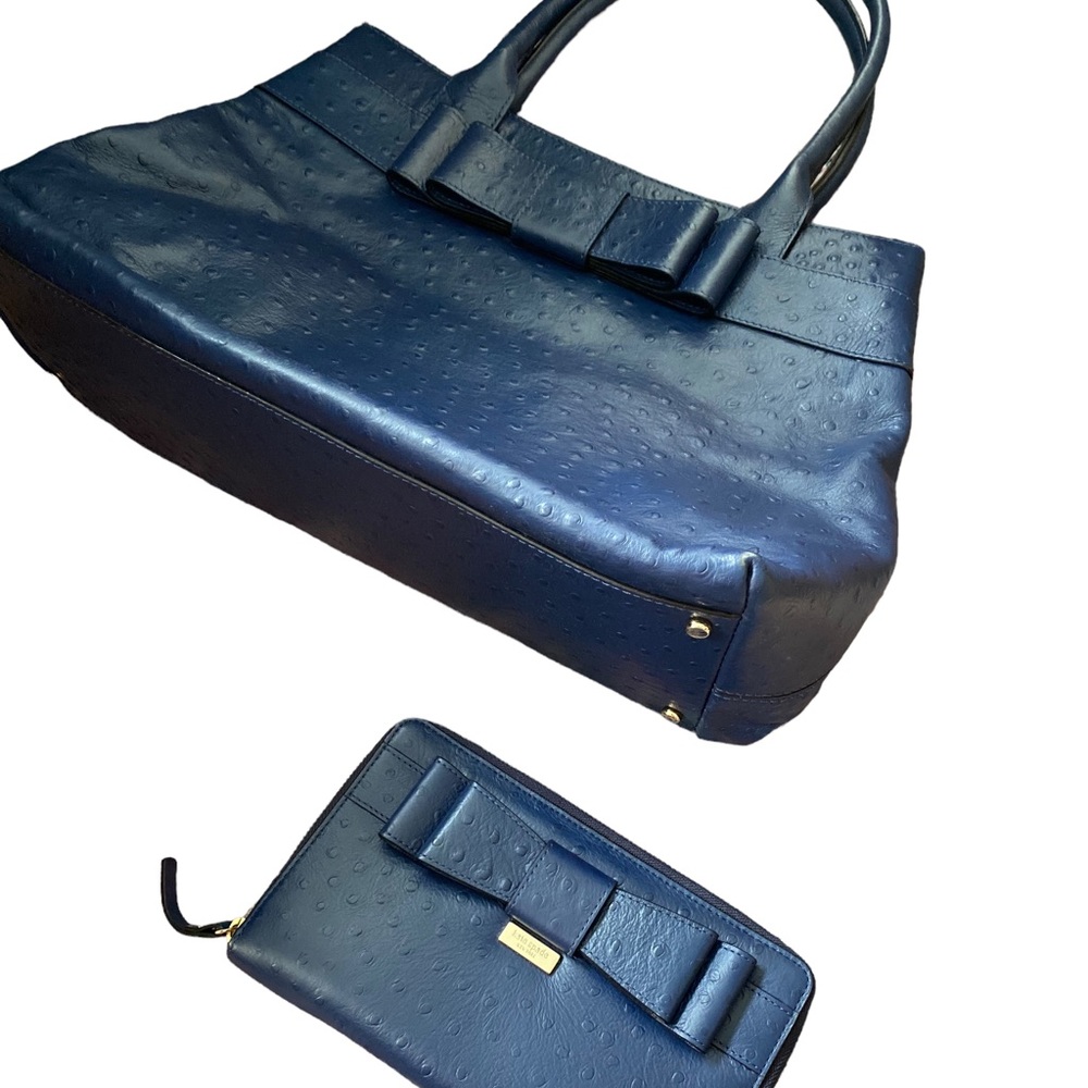 *NWOT* kate spade Bow Handbag + Large Ziparound Wallet Clutch Set Navy Ostrich